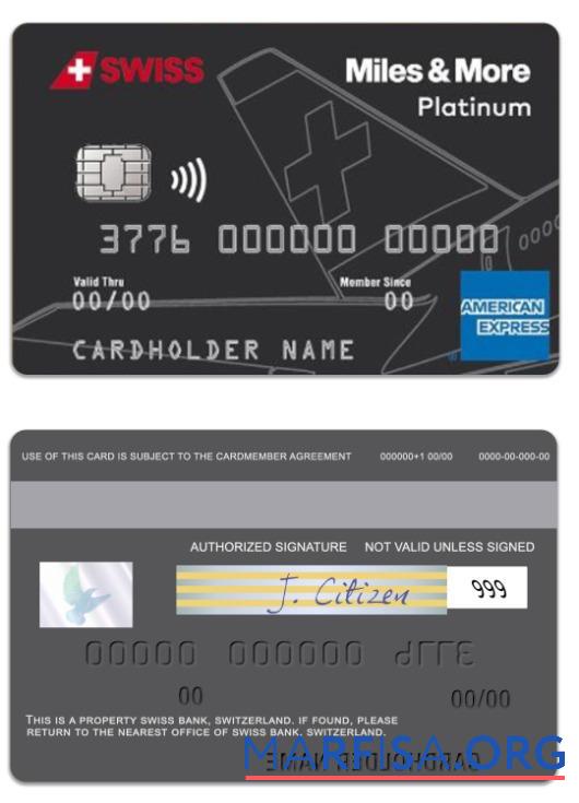 Printable Switzerland SWISS bank Miles & More platinum american express card real example